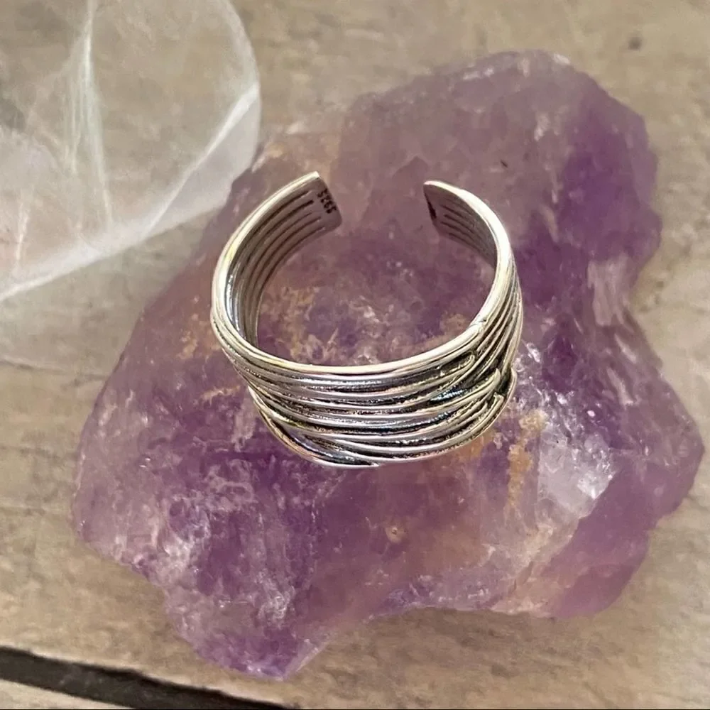 925 Sterling Silver Irregular Vintage Stackable Ring Adjustable 6-11